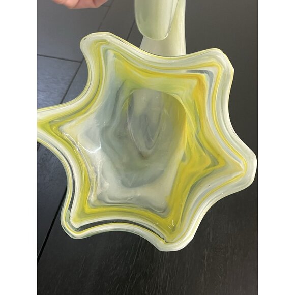 Vtg Art Glass Sooner Murano Style Swan Scalloped 6 Prong Small Beak Hand Blown - Picture 14 of 16